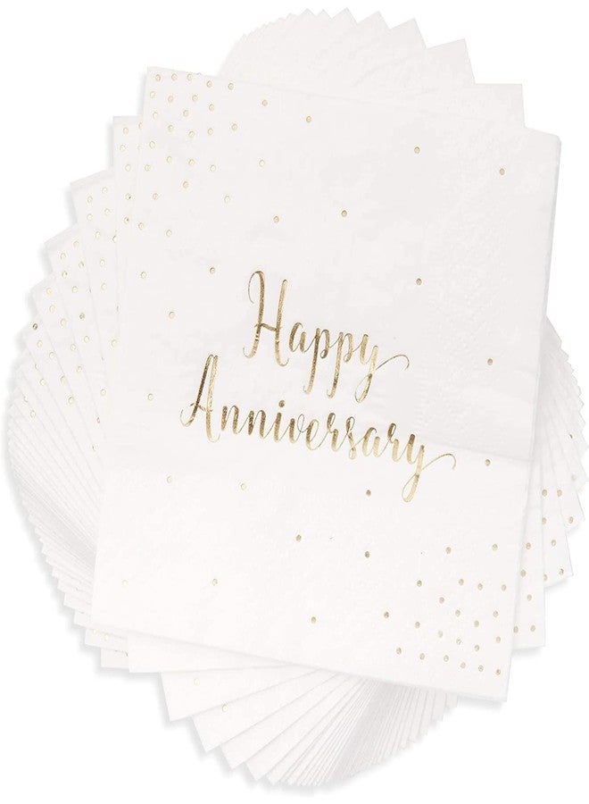 BLUE PANDA Happy Anniversary Napkins - 5 x 5 In, 3-Ply, 50 Pack, Elegant Gold Foil - Disposable Anniversary Paper Goods & Cocktail Napkins for Wedding Party Decor - Image 1